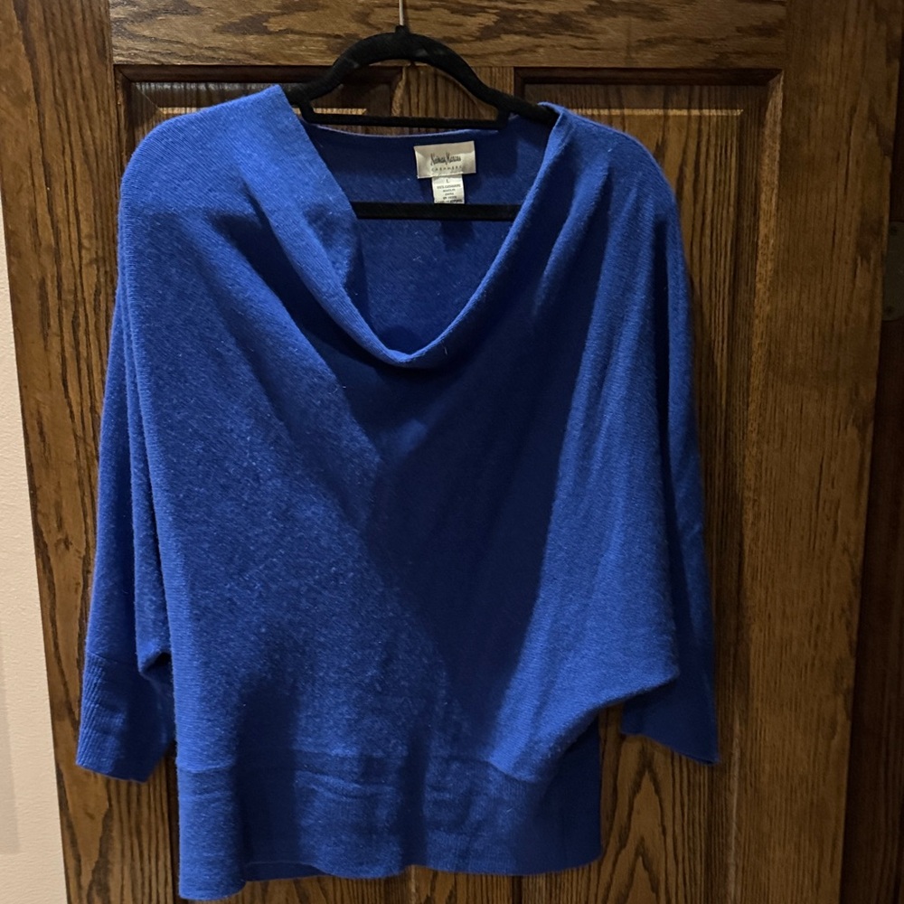 Neiman Marcus Cobalt Blue Cowl Neck Sweater